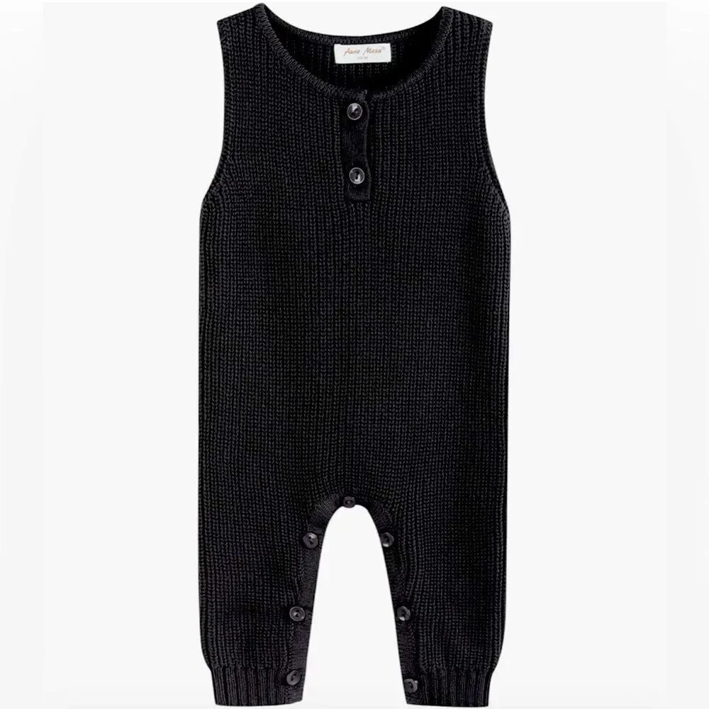 Newborn Baby Boy Knit Overall Sweater Sleeveless Tank Jumpsuit EUC 80 cm